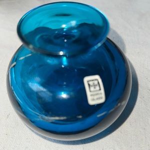 MDINA GLASS warm BlueAqua,signed Moluio,smooth bottom,weighted,design,lip on top